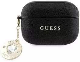 Apple AirPods Pro ausinių dėklas 2 Guess Fixed Glitter Heart Diamond Charm (GUAP2PGEHCDK) juodos spalvos