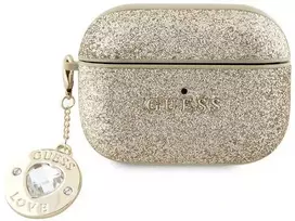Apple AirPods Pro ausinių dėklas 2 Guess Fixed Glitter Heart Diamond Charm (GUAP2PGEHCDD) aukso spalvos