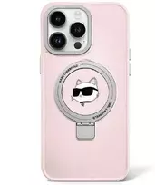 Apple iPhone 15 Karl Lagerfeld dėklas Ring Stand Choupette Head MagSafe (KLHMP15SHMRSCHP) rožinės spalvos