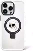 Apple iPhone 15 Pro Karl Lagerfeld dėklas Ring Stand Karl Head MagSafe (KLHMP15LHMRSKHH) baltos spalvos