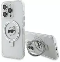 Apple iPhone 15 Pro Max Karl Lagerfeld dėklas Ring Stand Choupette Head MagSafe (KLHMP15XHMRSCHH) baltos spalvos