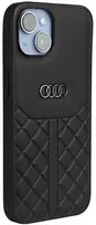 Audi Genuine Leather Apple iPhone 14 / 15 / 13 6.1″ juodos spalvos kietas dėklas AU-TPUPCIP14-Q8/D1-BK