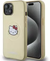 Hello Kitty HKHMP15SPGHCKD Apple iPhone 15 /14 / 13 6.1″ auksinis kietas dėklas Leather Kitty Head MagSafe
