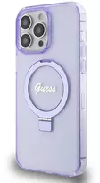 Dėklas Guess Ring Stand Script Glitter MagSafe - Apple iPhone 15 Pro Max Case violetinė