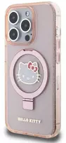 Dėklas Hello Kitty Ring Stand Glitter Electrop Logo MagSafe - Apple iPhone 15 Pro Case pink
