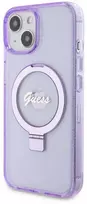 Apple iPhone 15 Plus Guess dėklas Ring Stand Script Glitter MagSafe (GUHMP15MHRSGSU) violetinės spalvos