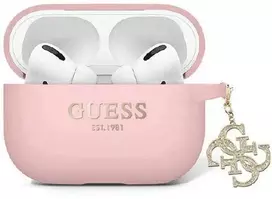 Apple AirPods Pro 2 Guess Cover Liquid silikoninis Glitter Triangle Charm (GUAP2LECG4P) ausinių dėklas rožinės spalvos