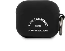Karl Lagerfeld Rue St Guillaume silikoninis dėklas ausinėms AirPods 3 juodos spalvos