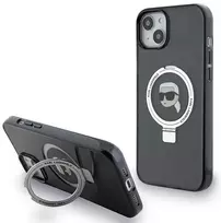 Apple iPhone 15 Plus Karl Lagerfeld dėklas Ring Stand Karl Head MagSafe (KLHMP15MHMRSKHK) juodos spalvos