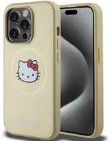 Hello Kitty HKHMP15XPGHCKD Apple iPhone 15 Pro Max 6.7" auksinis kietas dėklas odinis Kitty Head MagSafe