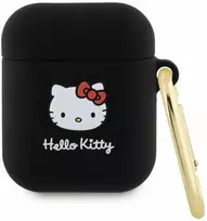 Apple AirPods Hello Kitty Silicone 3D Kitty Head (HKA23DKHSK) ausinių dėklas juodos spalvos