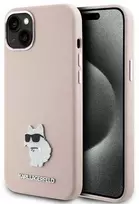 Apple iPhone 15 Plus Karl Lagerfeld silikoninis dėklas Choupette Metal Pin (KLHCP15MSMHCNPP) rožinės spalvos