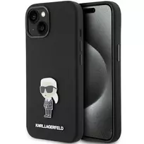 Karl Lagerfeld dėklas, skirtas iPhone 15 Plus 6,7 KLHCP15MSMHKNPK juodos spalvos HC SILICONE IKONIK METAL PIN