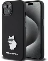 Apple iPhone 15 Plus Karl Lagerfeld silikoninis dėklas Choupette Metal Pin (KLHCP15MSMHCNPK) juodos spalvos