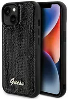 Apple iPhone 13 / 14 / 15 Guess dėklas Sequin Script Metal (GUHCP14SPSFDGSK) juodos spalvos
