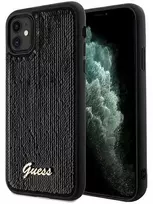 Guess GUHCN61PSFDGSK Apple iPhone 11 / Xr 6.1″ juodos spalvos kietas dėklas Sequin Script Metal