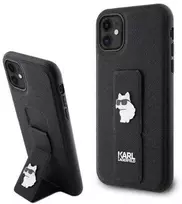 Apple iPhone 11 / XR Karl Lagerfeld dėklas Gripstand Saffiano Choupette Pins (KLHCN61GSACHPK) juodos spalvos