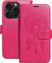 OEM atverčiamas dėklas iPhone 15 PRO Mezzo Book sapnų gaudyklės rausvai raudona