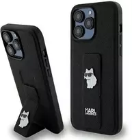 Apple iPhone 13 Pro Max Karl Lagerfeld dėklas Gripstand Saffiano Karl&Choupette Pins (KLHCP13XGSACHPK) juodos spalvos