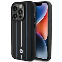 Dėklas BMW Leather Stamp Mėlyna Line Case for iPhone 15 Pro Max - Juodas