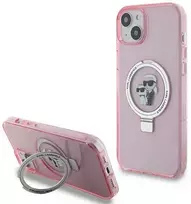 Apple iPhone 15 Plus Karl Lagerfeld dėklas Ring Stand Karl&Choupettte MagSafe (KLHMP15MHMRSKCP) rožinės spalvos