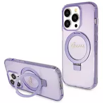 GUESS GUHMP14XHRSGU IPHONE 14 PRO MAX 6.7" VIOLETINIS/VIOLETINIS KIETAS DĖKLAS ŽIEDO STOVĖLIS SCRIPT GLITTER MAGSAFE