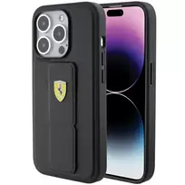 Ferrari Grip Stand Metal Logo Apple iPhone 15 Pro Max - dėklas telefonui juodos spalvos