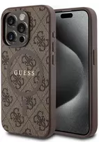 „Guess“ GUHMP15LG4GFRW Apple iPhone 15 Pro 6.1" rudos spalvos kietas dėklas, 4G kolekcija, odinis metalinis logotipas, MagSa