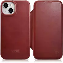 iCarer CE Oil Wax Premium Leather Apple iPhone 14 Plus Magnetic atverčiamas Leather MagSafe dėklas telefonui raudonos spalvos (AKI14220707-RD)