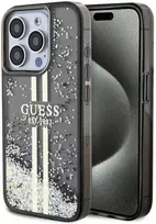 Dėklas GUESS GUHCP15LLFCSEGK IPHONE 15 PRO 6.1 "Juodas/Juodas HARDCASE LIQUID GLITTER GOLD STRIPES
