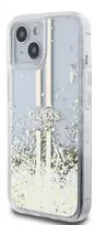 Guess GUHCP15MLFCSEGT Apple iPhone 15 Plus /14 Plus 6.7″ skaidrus kietas dėklas Liquid Glitter Gold Stripes
