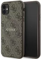 Dėklas GUESS GUHMN61G4GFRW IPHONE 11 6.1 " / XR BROWN / BROWN HARDCASE 4G COLLECTION LEATHER METAL LOGO MAGSAFE