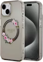Guess IML Flowers Wreath MagSafe Apple iPhone 15 / 14 / 13 – dėklas telefonui juodos spalvos