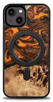 Wood and resin Apple iPhone 15 Plus MagSafe Bewood Unique Oranžinis - dėklas telefonui oranžinės ir juodos spalvps
