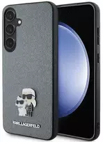Samsung Galaxy S24 Plus Karl Lagerfeld dėklas Saffiano Karl & Choupette Metal Pin (KLHCS24MPSAKCMPG) pilkos spalvos