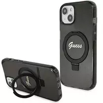Apple Guess GUHMP13MHRSGSK iPhone 13 / 14 / 15 6.1" juodos spalvos dėklas Ring Stand Script Glitter MagSafe