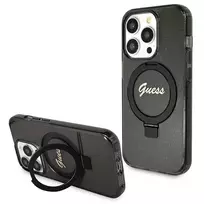 Guess GUHMP14LHRSGSK Apple iPhone 14 Pro 6.1" juodos spalvos dėklas Ring Stand Script Glitter MagSafe