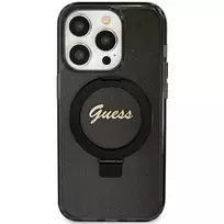 Dėklas GUESS GUHMN61HRSGSK IPHONE 11 / XR 6.1 "Juodas / Juodas HARDCASE RING STAND SCRIPT GLITTER MAGSAFE
