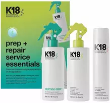 Plaukų priežiūros rinkinys K18 Prep+ Repair Service Essentials (metalų šalinimo priemonė, 300 ml + maitinantis puškalas, 300 ml + nenuplaunama kaukė, 150 ml)
