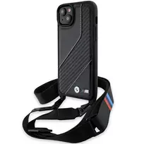 Apple iPhone 15 Plus / 14 Plus BMW dėklas M Edition Carbon Stripe & Strap (BMHCP15M23PSCCK) juodos spalvos