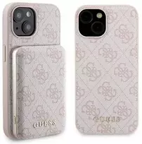 Apple iPhone 15 Guess dėklas + Powerbank MagSafe 4G Metal Logo 5000mAh (GUBPM5P15S4GEMGP) rožinės spalvos
