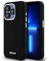 Apple iPhone 14 Pro DKNY dėklas Liquid silikoninis Small Metal Logo MagSafe (DKHMP14LSMCHLK) juodos spalvos