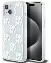 Apple iPhone 13 / 14 / 15 DKNY dėklas Liquid Glitter Multilogo (DKHCP15SLCPEPT) baltos spalvos