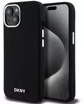 Apple iPhone 14 Plus / 15 Plus DKNY dėklas Liquid silikoninis Small Metal Logo MagSafe (DKHMP15MSMCHLK) juodos spalvos