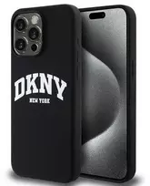 Apple iPhone 15 Pro Max DKNY dėklas Liquid Silicone Baltas Printed Logo MagSafe (DKHMP15XSNYACH) juodos spalvos