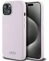 Apple iPhone 13 / 14 / 15 DKNY dėklas Liquid silikoninis Small Metal Logo MagSafe (DKHMP15SSMCHLP) rožinės spalvos