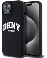 Apple iPhone 14 Plus / 15 Plus DKNY dėklas Liquid Silicone Baltas Printed Logo MagSafe (DKHMP15MSNYACH) juodos spalvos