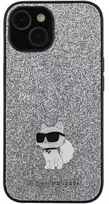 Samsung Galaxy A35 5G Karl Lagerfeld dėklas Fixed Glitter Choupette Logo Metal Pin (KLHCSA35GCNPSG) sidabrinės spalvos