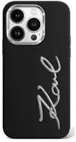 Apple iPhone 15 Pro Karl Lagerfeld dėklas Silicone Metal Script Logo (KLHCP15LSCMSMVK) juodos spalvos