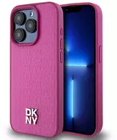 Apple iPhone 15 Pro Max DKNY odinis dėklas Monogram Pattern Metal Logo MagSafe (DKHMP15XPSHRPSP) rožinės spalvos